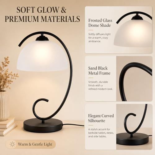 17.5inch Modern Bedside Table Lamp with Frosted Glass Dome Shade - Image 6