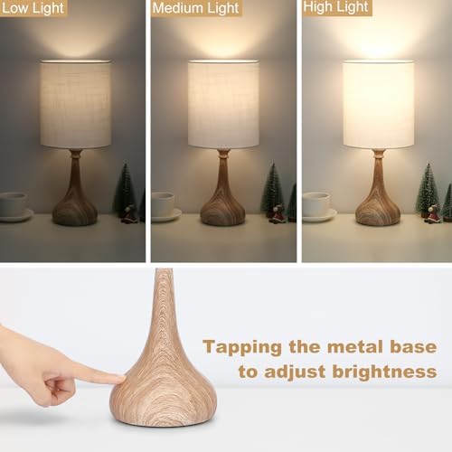 Dimmable Small Table Lamp, Bedside Lamps Touch Control for Bedrooms Nightstand with Wood Grain Base, Desk Lamp Night Light for Office Living Room, 9W 3000K LED Bulb Included - Image 2