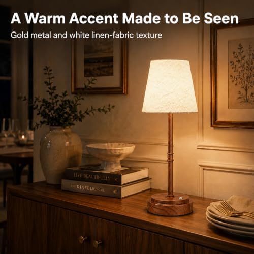Rechargeable Cordless Table Lamp, Battery Operated Bedside Lamp, Wood Grain - Image 6