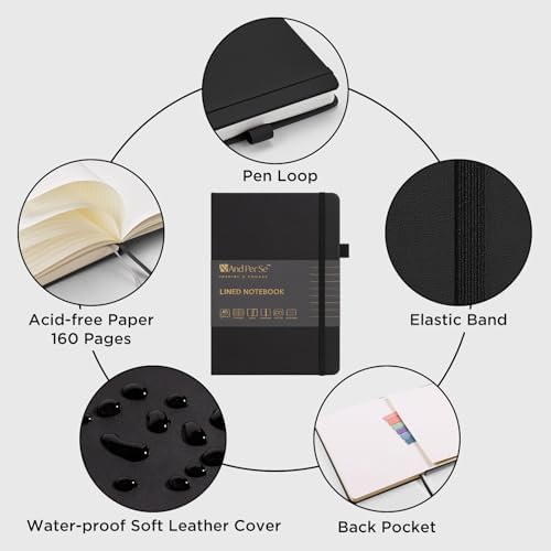 &And Per Se Lined Notebooks 3-Pack Gift Set, A5 Hardcover Journals, 160 Pages 100gsm Thick Paper, 3 Assorted Colors (Black, Blue, Green) - Image 4