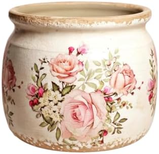 Small Ceramic Planter with Drainage – 4 Inch Vintage Flower Pot (Rose) by PotSonntag