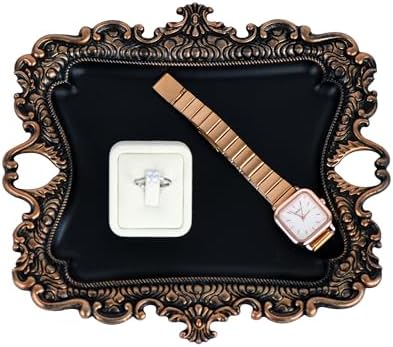 Funly mee 8 x 7 inches Antique Trinket Dish Vintage Jewelry Tray, Ring Holder (Black & Gold, M) by Funly+mee