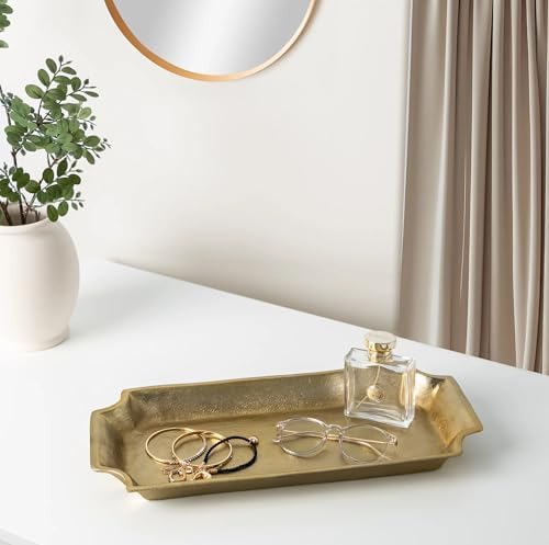 17"x8" Gold Cast Metal Decorative Tray – Sleek Modern Accent for Tabletop & Entryway - Image 4