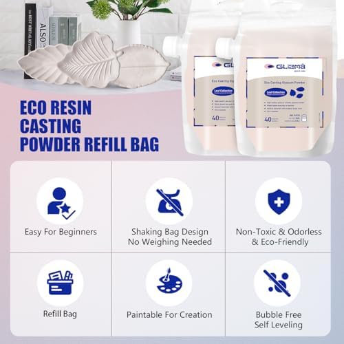 Glizma Refill Pack for Leaf Craft Kit, 0.79lb × 2 Bags, Plaster Casting Powder 360g × 2, Water-Activated Art Plaster, Fast Setting with 40+ Minute Demold Time, Shake-to-Mix Bag Design - Image 3