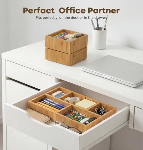 KOCWELL Bamboo Desk Drawer Organizer with Removable Dividers,Multi-Use Office Drawer Organizer Tray,Junk Drawer Organizers for Office,School,Kitchen,Makeup Supply（Original） - Image 5