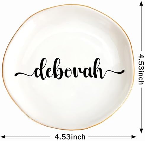 JoycuFF Deborah Personalized Name Ceramic Jewelry Tray, Mothers Day Christmas Anniversary Engagement Birthday Gifts for Women Couples, Trinket Dish for Rings Earrings Necklaces Bracelets Keys - Image 6