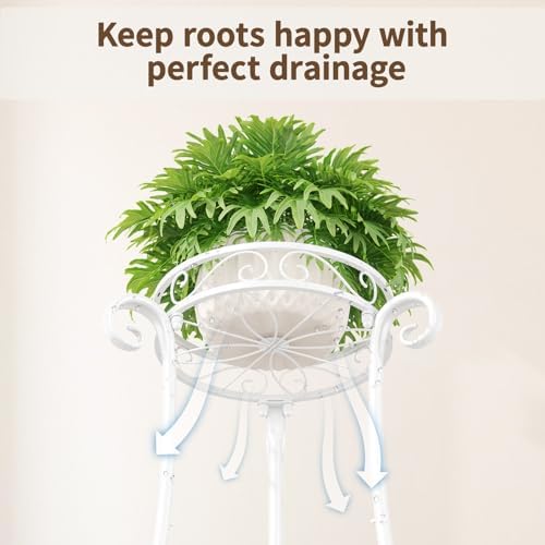 LASZOLA Metal Corner Plant Flower Stand Tall Indoor Outdoor, 2 Tiers White - Image 6