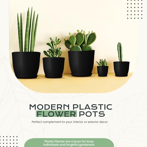 Plant Pots Indoor with Drainage, 10 Pack Multi-Size Planters Set, Black - Image 5