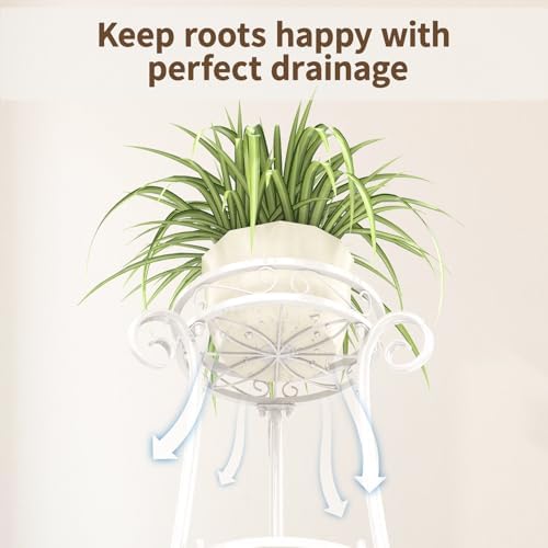 LASZOLA 3 Tiers Metal Corner Plant Flower Stand Tall Indoor Outdoor, White - Image 6