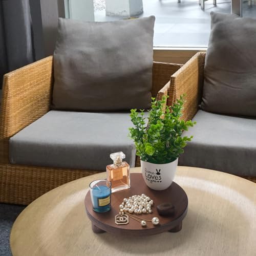 Wood Riser for Decor, 2 Pack Wood Pedestal Stand for Display, Round Wooden Tray for Kitchen Counter, Wooden Pedestal Stand for Plant Pot Indoor (Round - Brown) - Image 3