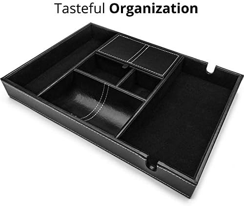 ULTRAY, Valet Tray for Men, Nightstand Organizer, Entry Table Organizer, Catch All, Black Faux Leather Box, 6 Compartments - Image 7