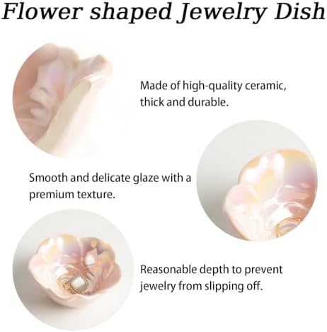 Mecaikru Ceramic Jewelry Dish, 3.5 in Flower Ring Tray, Iridescent Finish - Image 7