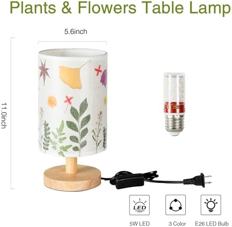 Pressed Flowers Table Lamp 5W LED 3Color Temperatures Dried Flower Bedside Lamp Linen Shade with Wood Base for Bedroom Living Room Desk Office - Image 6