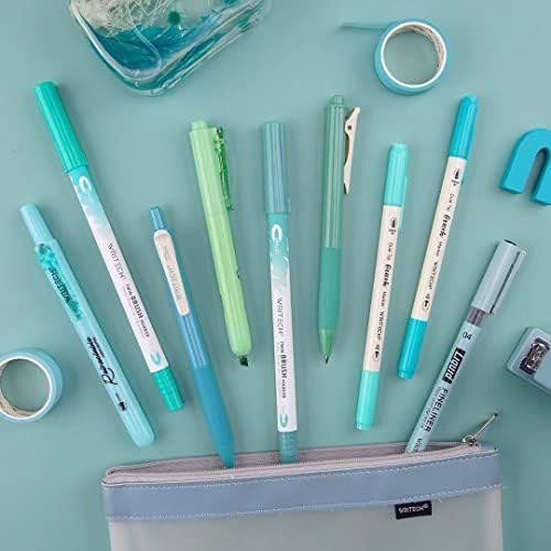 WRITECH Journaling Kit, Gel Ink Pens/Retractable Highlighters/Dual Tip Brush Pens/Fineliner Pens, Smooth Writing Assorted Colors Journaling Supplies, 9 Count with Pen Bag (Vitality blue & green) - Image 6