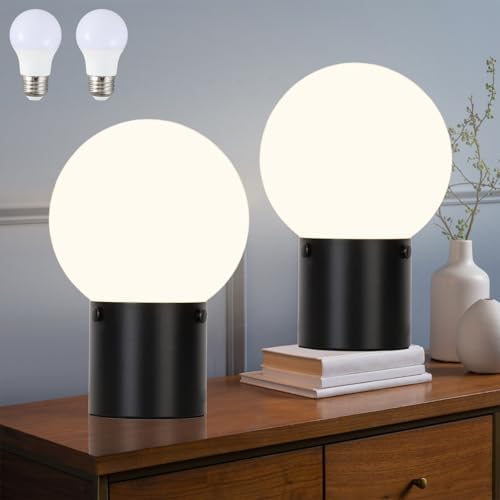 Somniferous Small Table Lamps Set of 2, Black Table Lamp with Frosted Glass Globe Shade, Mid Century Modern Bedside Lamps, Nightstand Lamps for Bedroom Living Room Dorm, 7W LED Bulb Included by Somniferous