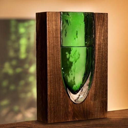 Wood and Glass Inlay Vases Farmhouse Wooden Glass Flower Vase Solid Wood Glass Vase Home Decor Vases for Centerpiece (9.37) by LITIVY