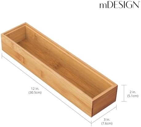mDesign Slim Wooden Bamboo Drawer Organizer for Office - 12" Long Stackable Storage Box Tray for Desk Drawers/Cabinet - Junk Drawer and Accessories Organization - Echo Collection, 2 Pack, Natural Wood - Image 5