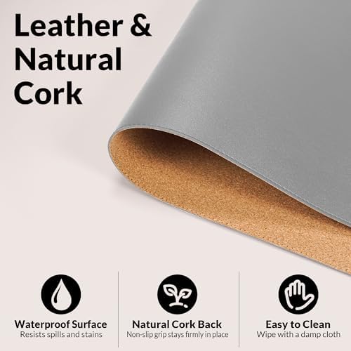 AFIING Cork Desk Mat, 35.4" x 17", Light Grey,Desk pad Protector - Image 3