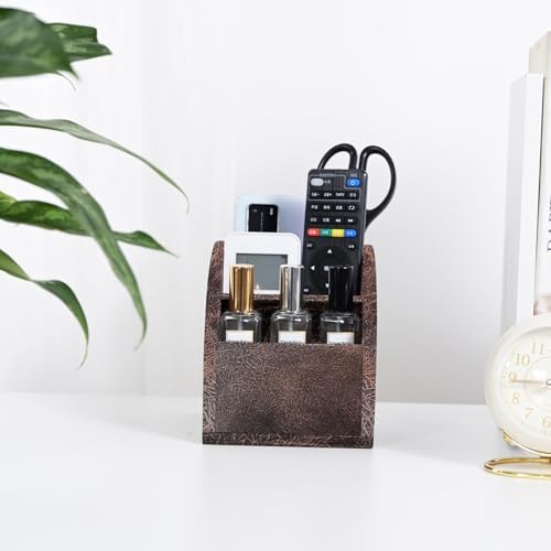 Rustic Vintage Wooden Desk Organizer Farmhouse Wood Remote Control Caddy 3 Slot Tabletop Desktop Office Supply Storage Rack Desktop TV Remote Control Holder Home Decor Office Supplies (Metallic color) - Image 5