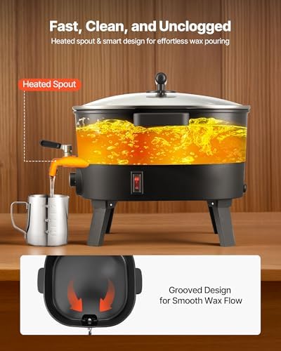 VEVOR Wax Melter for Candle Making, 6.3 Qts, Fast and Even Heating, with Easy Pour Spout and Temperature Control, Grooved Base for Non-Stick and Smooth Flow, Wax Melting Pot for Making Candles Soaps - Image 5