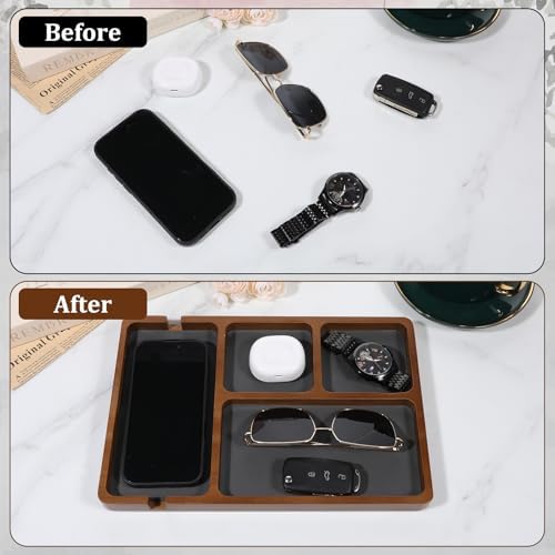 Valet Tray for Men, Black Sandalwood Catch All Tray, Wallet Trays Organizer for Nightstand, Desk, Elegant EDC Valet Trays for Keys, Watch, Phone, Jewelry - Image 2