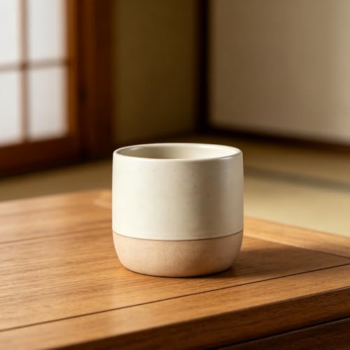 Japanese Ceramic Mug, Vintage Tea Cup, 12oz Cup, No Handle Drinking Cup for Cold Brew, Iced Coffee, Latte, Tea (Beige) - Image 3