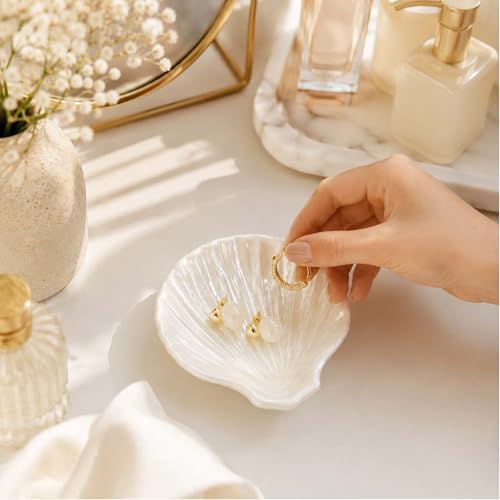 White Shell Jewelry Dish Tray, Seashell Ring Holder Trinket Tray - Image 3