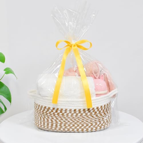 ABenkle Small Basket with Handles, Boho Decorative Rope Woven Dog Cat Toy Storage Bin Shelf Storage Organizer, Easter Christmas Gift Basket, 12"x8"x5" - Image 3