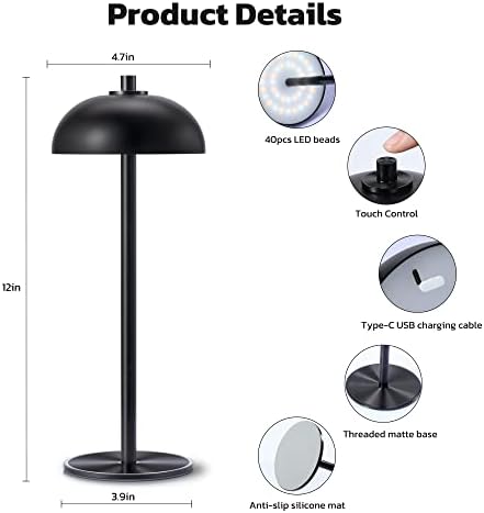 2 Pack Cordless Table Lamp Rechargeable, 5000mAh Battery Table Light - Image 5