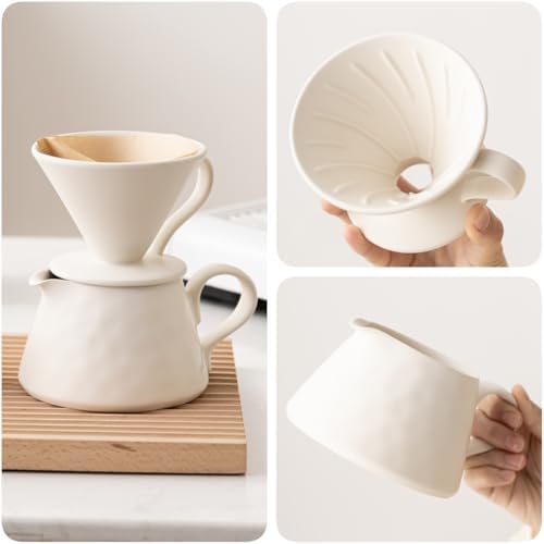 Pour Over Coffee Maker,Ceramic Coffee Maker With 40 pcs Paper Filter，15oz/450ml Ceramic Pour Over Coffee Dripper（Off White） - Image 3