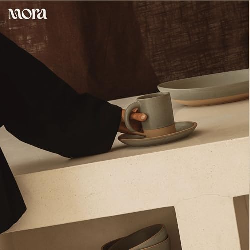 MORA Medium Mugs Set of 4, 16oz Ceramic Pottery Latte Mugs/Coffee Cups - Microwave and Dishwasher Safe - Peppercorn - Image 6