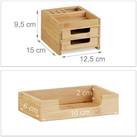Relaxdays Bamboo Desk Organiser, Pen Holder, Desk Box Drawers, H x W x D: 9.5 x 12.5 x 15 cm, Natural - Image 3