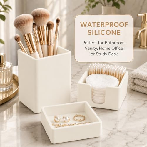 minimaliving Aesthetic Silicone Desk Organizer Set of 3,Modern Office Desk Accessories with Pen Holder,Paperclip Tray,Sticky Note Holder,Stylish Functional Office Desk Decor for Back-to-school(Beige) - Image 5