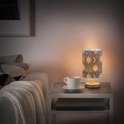 Bedside Lamp Sun Moon Stars Constellation Boho Lamp for Girls Boys Bedroom, Table Lamp with USB Port, Kids Nightstand Lamp Wood Base Room Desk Lamp (LED Bulb Included) - Image 2