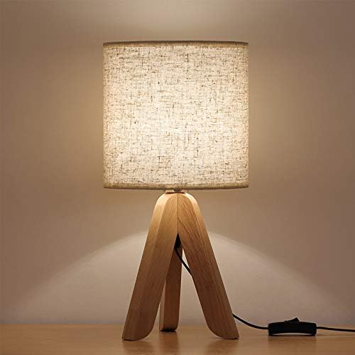 HAITRAL Small Bedside Table Lamp - Wooden Tripod Nightstand Lamp by HAITRAL
