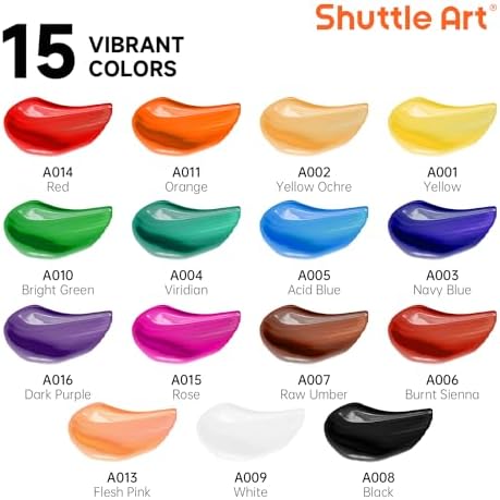 Shuttle Art Acrylic Paint Set, 15 x 12ml Tubes Artist Quality Non Toxic Rich Pigments Colors Perfect for Kids Adults Beginners Artists Painting on Canvas Wood Clay Fabric Ceramic Crafts - Image 2