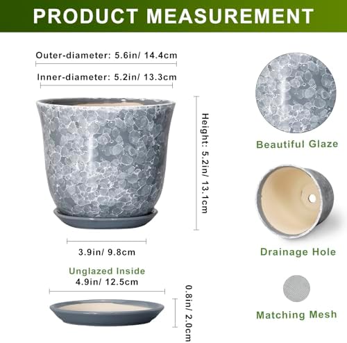Ceramic Planter, 6 Inch Plant Pot for Indoor Plants, Grey - Image 2
