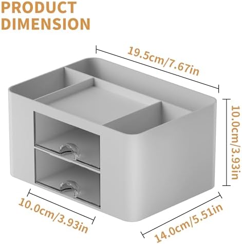 Marbrasse Pen Organizer with 2 Drawer, Multi-Functional Pencil Holder for Desk, Desk Organizers and Accessories with 5 Compartments + Drawer for Office Art Supplies (Grey) - Image 4