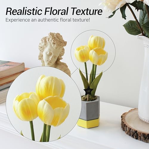 Cordless Flower Table Lamp, LED Battery Operated Portable Light, 2 AA Batteries Included, Bedroom Livingroom Home Decor Night Light, Korean Designer Floral Lamp, Yellow - Image 3