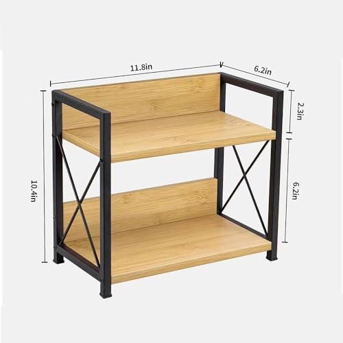 Office Desk Shelf Organizer, Wood Desktop Bookshelf Supplies Storage Rack, Shelf for Top of Desk and Dresser and Cubicle Decor Aesthetic Bookshelf (Bamboo, Small 12.9" Lx6.3 Wx10.2 H) - Image 3