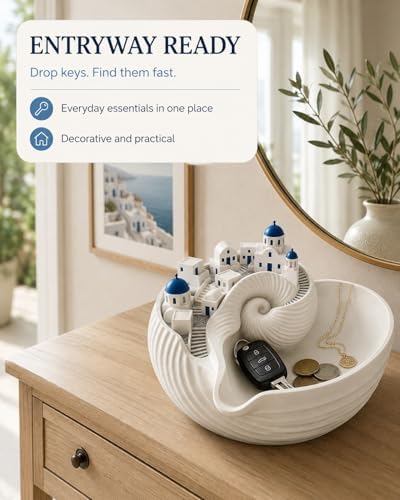 Santorini Catchall Bowl - 3D Printed Shell Tray, Greek Island Organizer for Keys, Coins and Jewelry, Decorative Trinket Dish for Entryway Table, Dresser or Nightstand, Coastal Decor - Image 3