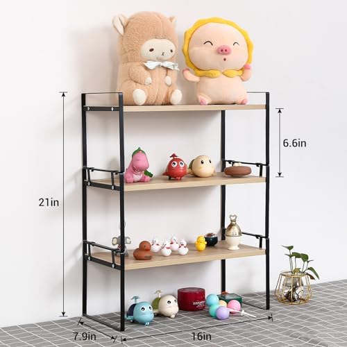 YGYQZ Desk Shelf Organizer for Top of Desk, 3-Tier Desktop Bookshelf, Black & Wood - Image 2
