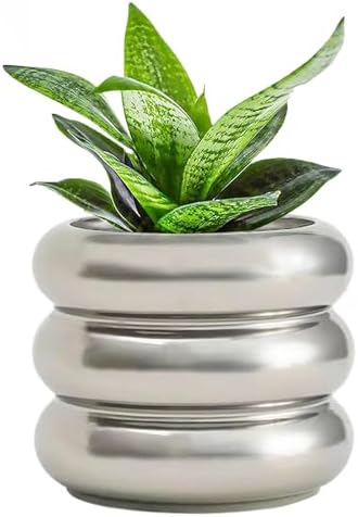 Ceramic Plant Pot Indoor, 6.5 Inch Flower Pot with Drainage Hole, Tiered Bubble Design Ceramic Planter for Home & Office Decor (Silver) by SANDYBAYTAS