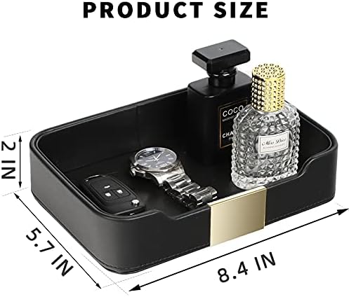 SANZIE Leather Tray Organizer, Valet Tray Key Bowl (Metal Gilded, Black) - Image 3