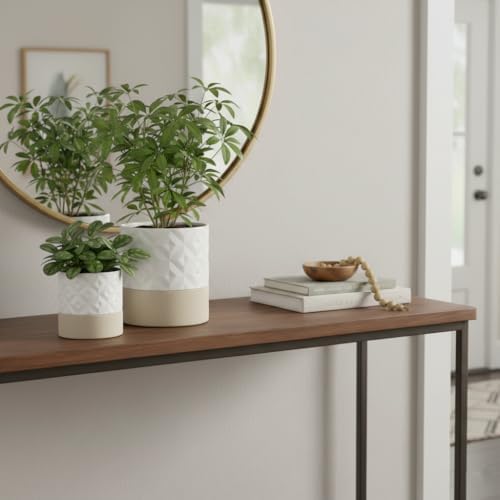 Nihow Self Watering Plant Pot for Indoor Plants: 4.5+6 Inch Ceramic Planter with Drainage Hole & Water Storage Plus - Cylinder Flower Pot with Wick for Herbs - Matte White & Brown Star - Image 5