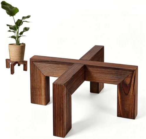 8" Walnut Wood Plant Stand, Mid Century Modern Pot Holder, Fits 2.5-8" Pots by Unknown