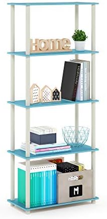 Furinno TURN-N-TUBE Storage Shelves, 5-Tier Book Shelf, Corner Shelf, Toolless Open Shelves, for Organization and Storage, Living Room, Garage, Home Office, Light Blue by Furinno-FitsYourSpaceFitsYourBudget