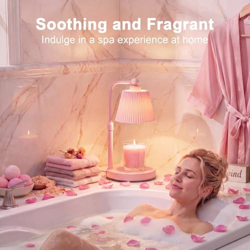 Candle Warmer Lamp with Timer, Pink Modern Candle Lamp for Home Decor, Electric Candle Warmer Lamp, Dimmable Wax Warmer for Jar Candles, Gift Box Included-Pink Pleats - Image 5