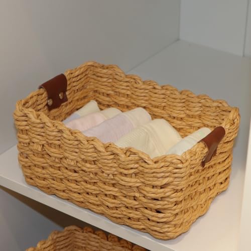 QINGTUHONE Woven Paper Rope Wicker Basket for Organizing(Set of 3,Desert) - Image 4
