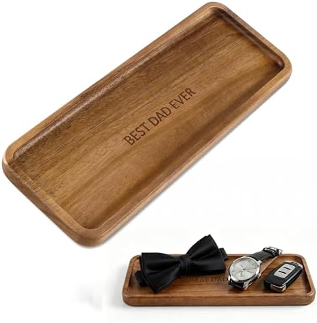 Small Wooden Tray | Acacia Wood Serving Tray for Father Vanity Tray for Men by Unknown